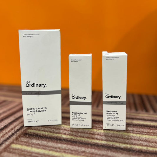 The Ordinary Essentials Collection: Glycolic Acid 7% Toning Solution, Niacinamide 10% + Zinc 1%, and Hyaluronic Acid 2% + B5 Hydration Set