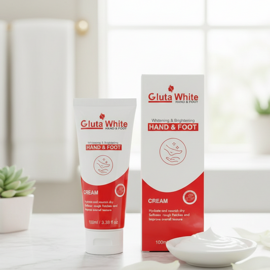 Gluta White Hand & Foot Whitening & Brightening Cream | 100ml Professional Formula for Radiant, Even-Toned Skin | Targets Dark Elbows & Knees