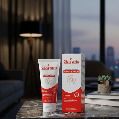 Gluta White Hand & Foot Whitening & Brightening Cream | 100ml Professional Formula for Radiant, Even-Toned Skin | Targets Dark Elbows & Knees